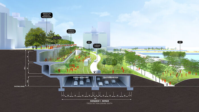 Big Envisions Covering Brooklyn Highway In Landscaped Waterfront Park [1582 X 890]
