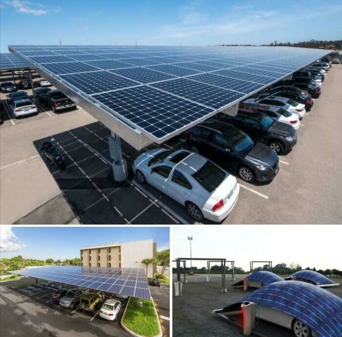 Covering Parking Lots With Solar Panels, Providing Shade, And Generating Electricity To Charge Electric Cars
