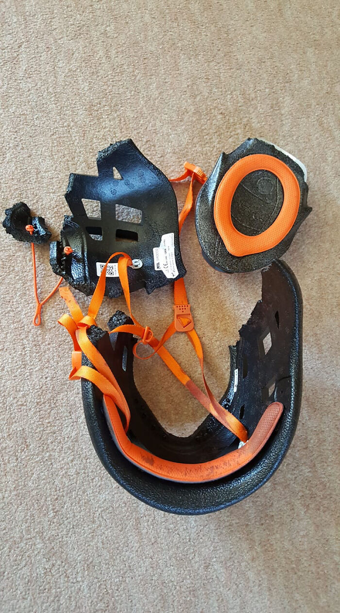 Guy Fell 20m In Scotland A Few Weeks Ago. Helmet Saved His Life, Only Needed 4 Stitches In The Back Of His Head, Broken Ribs, Broken Vertebrae, Bruised Lungs, And Some Bumps. Wear A Helmet