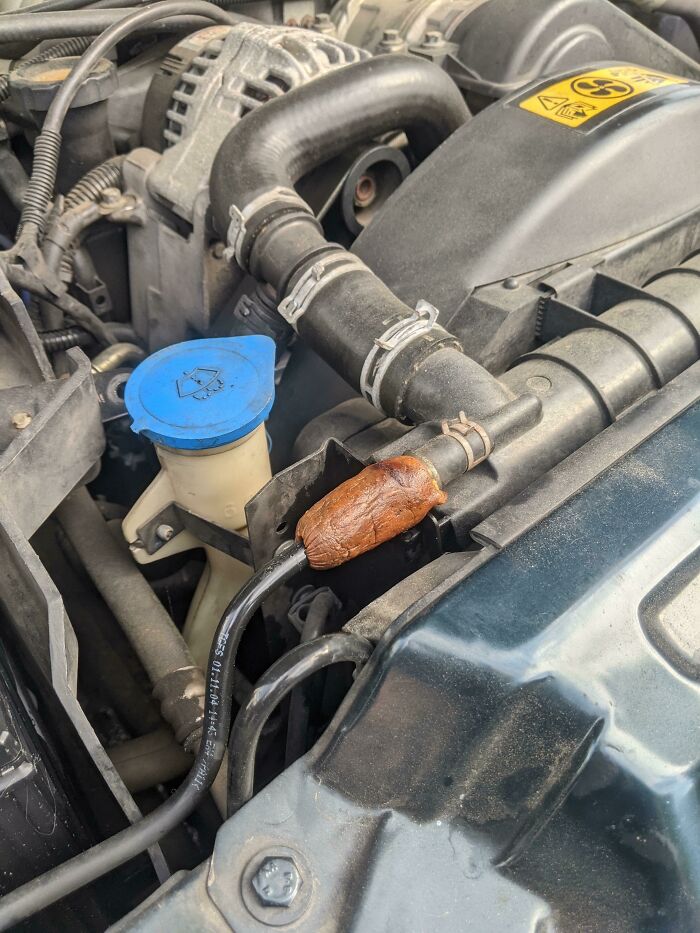 Cs Coolant Line Broke, Used Qt Hotdog To Stop Leak. Been Driving For Two Weeks.