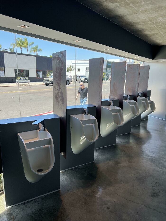 These Urinals Where You Can Look Out To The Street. Windows Aren’t Tinted At All So You Can Also See In