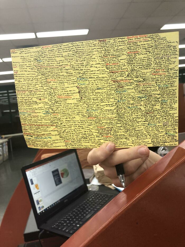 How Much Information My Classmate Managed To Fit On Her Exam Notecard
