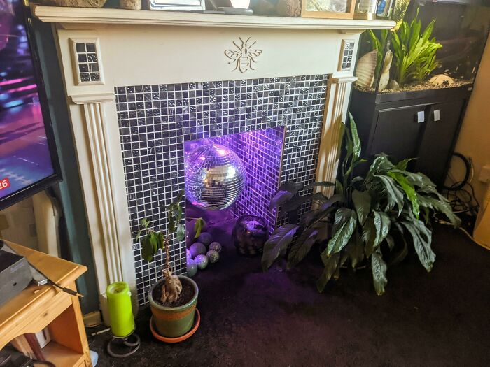 I've Made A Fireplace With A Rotating Mirror Ball