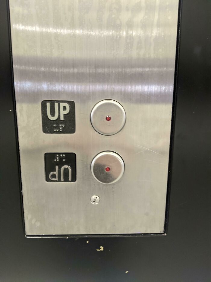 The 'Down' Button For This Elevator Is Just An Upside Down 'Up' Button
