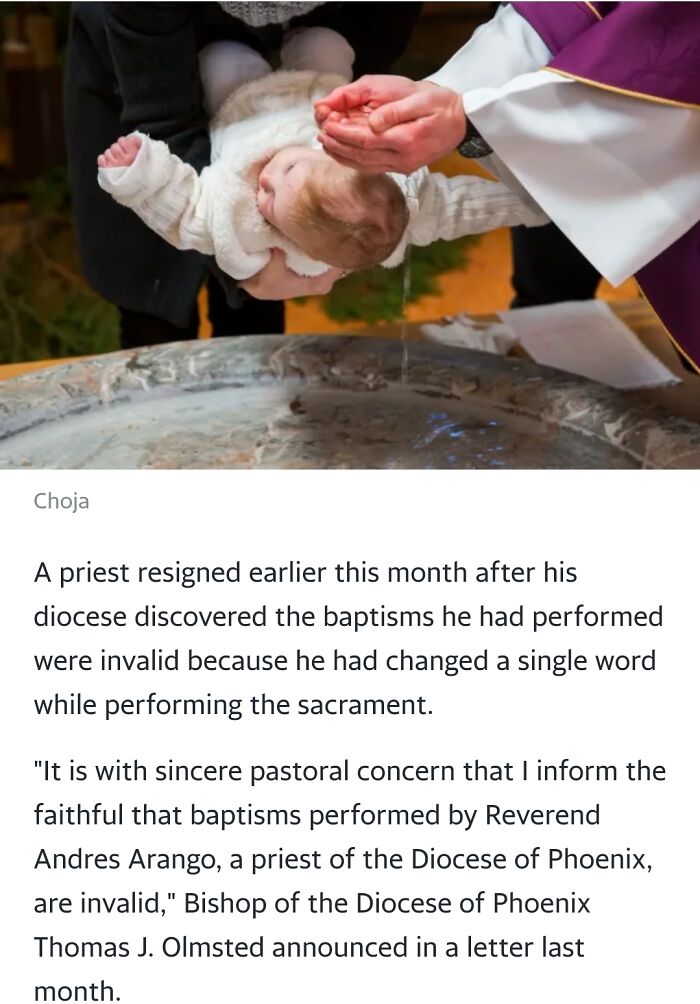 The Catholic Church Has Priest Resign Due To Using "We" Instead Of "I" During Baptisms