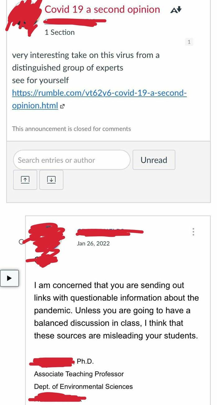 Professor Has To Resign Because He Posted Blatant Misinformation To His Students And Was Called Out By His Boss As Well