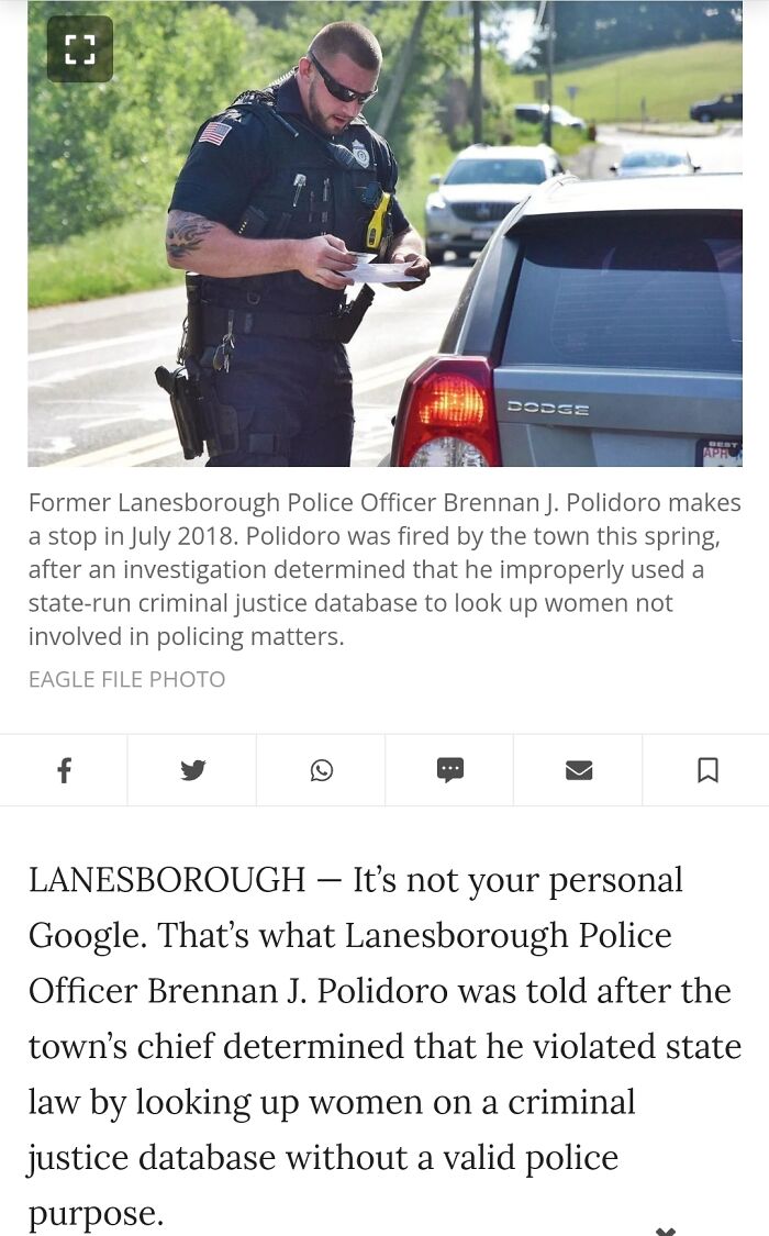 Lanesborough Officer Fired Over Improper Use Of Criminal Records Database