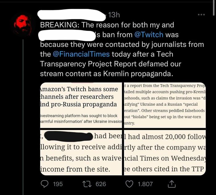Twitch Streamer Surprised About Getting Indefinitely Banned From The Platform After Multiple Streams Spreading Russian Propaganda/Misinformation