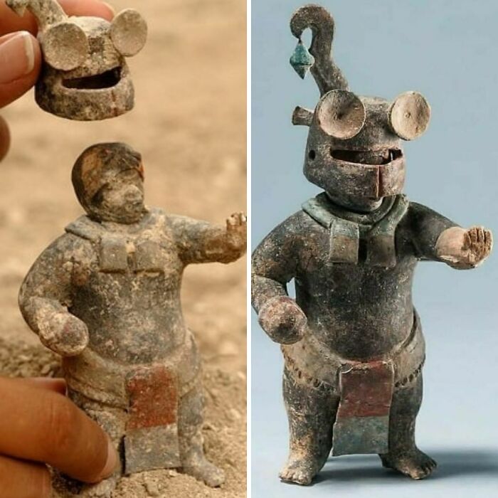 1,500-Year-Old Ceramic Maya Figurine With Removable Helmet, From El Perú-Waka, Petén, Guatemala