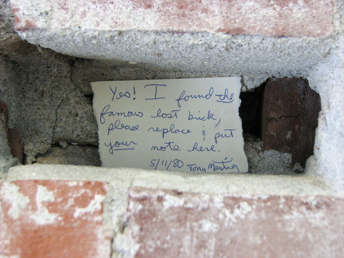 While Re-Mortaring An Old Brick Wall Inside A Building, I Found A Loose Brick. This Note Was Behind It. 32 Years. Added My Name And Date, Then Mortared It Up Again