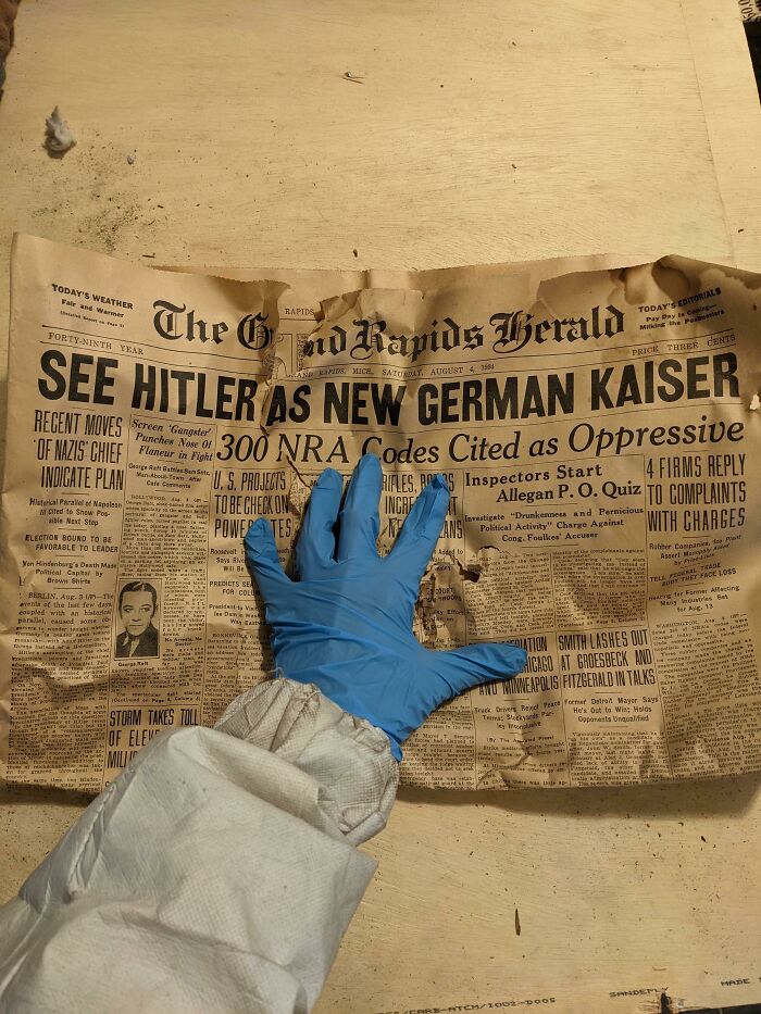Found Old Newspapers Used As Insulation In The Wall Of A 130-Year-Old House