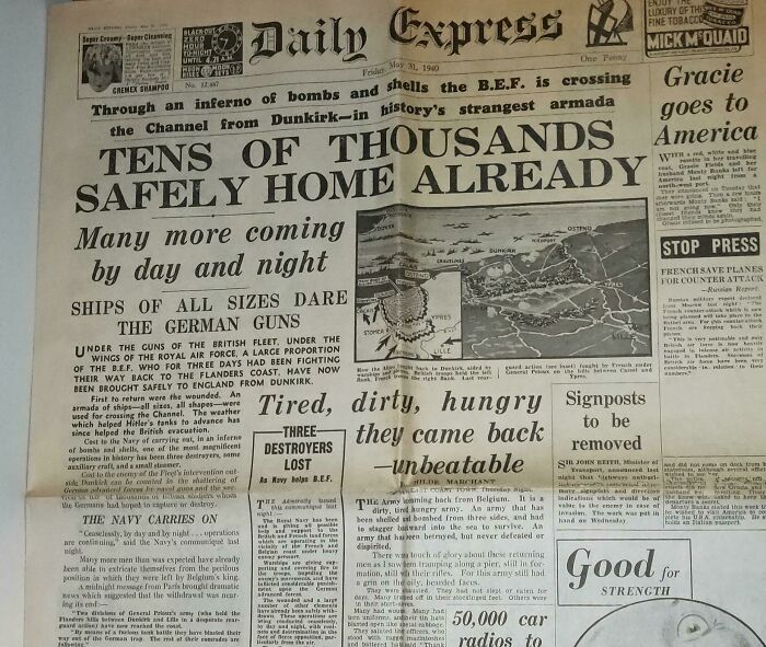 A Newspaper About The Evacuation Of Dunkirk I Found In My Grandmother's Attic