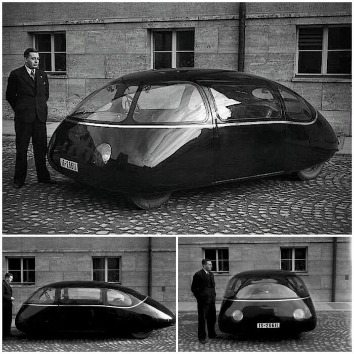 1939 Schlörwagen... Construido por el ingeniero alemán Hans Schlör Von Westhofen Dirmstein con la forma de un ala de avión. Este coche era más eficiente desde el punto de vista aerodinámico que la mayoría de los coches del siglo XXI, con un valor Cw de sólo 0,15