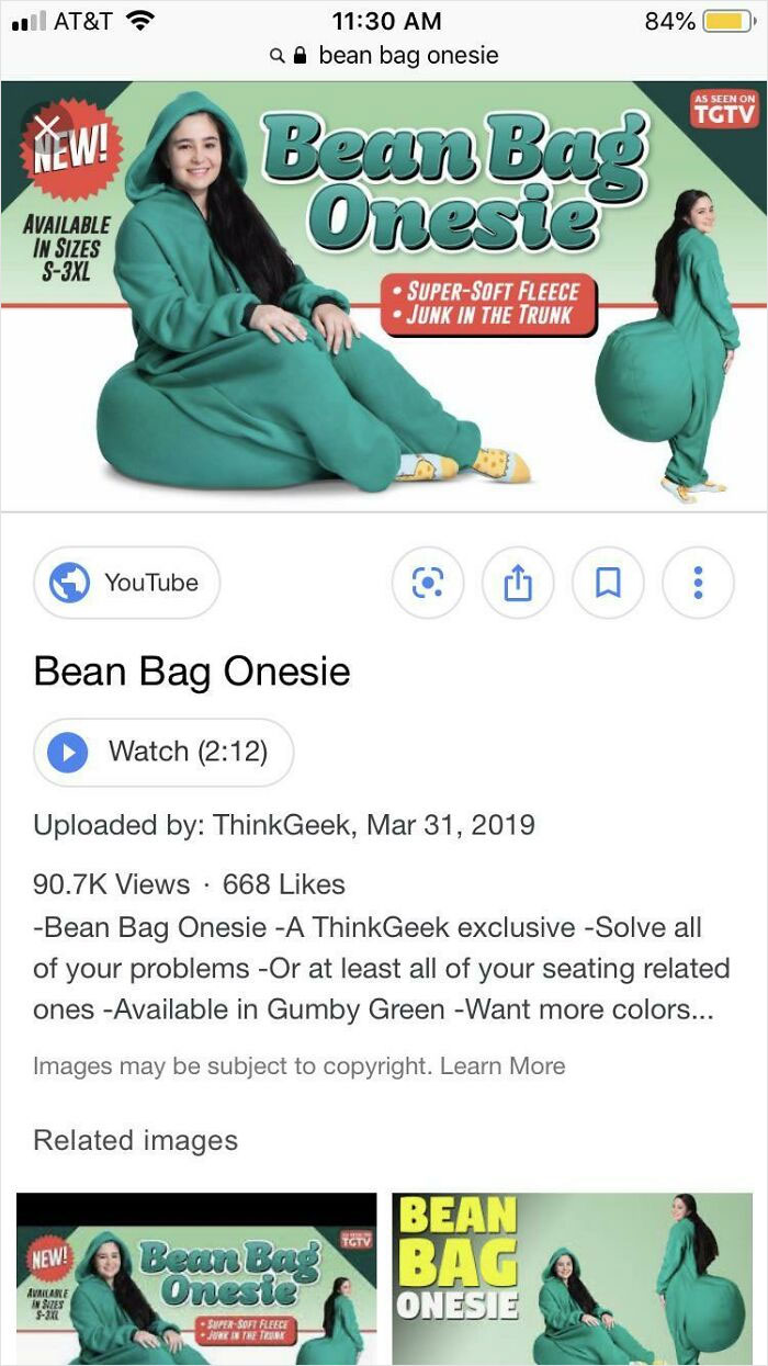 The Bean Bag Onesie. Aka: Junk In The Trunk Onesie