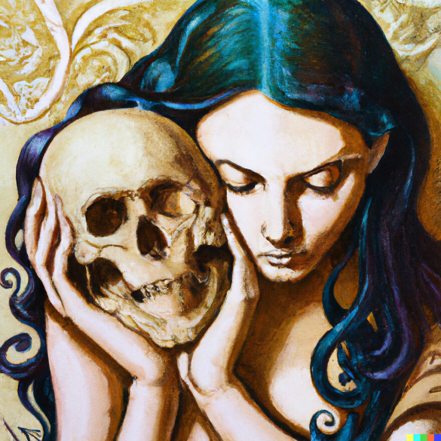 Woman Holding Skull In Art Nouveau Style (Yeah Ai Is Good Artist)