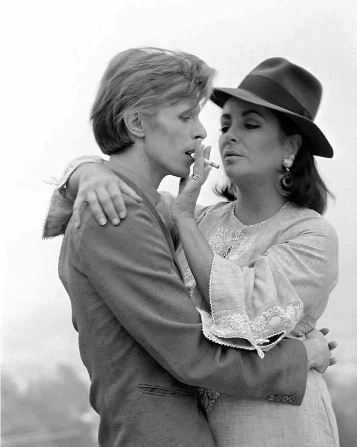 David Bowie And Elizabeth Taylor In 1975 (By Terry O’neill)