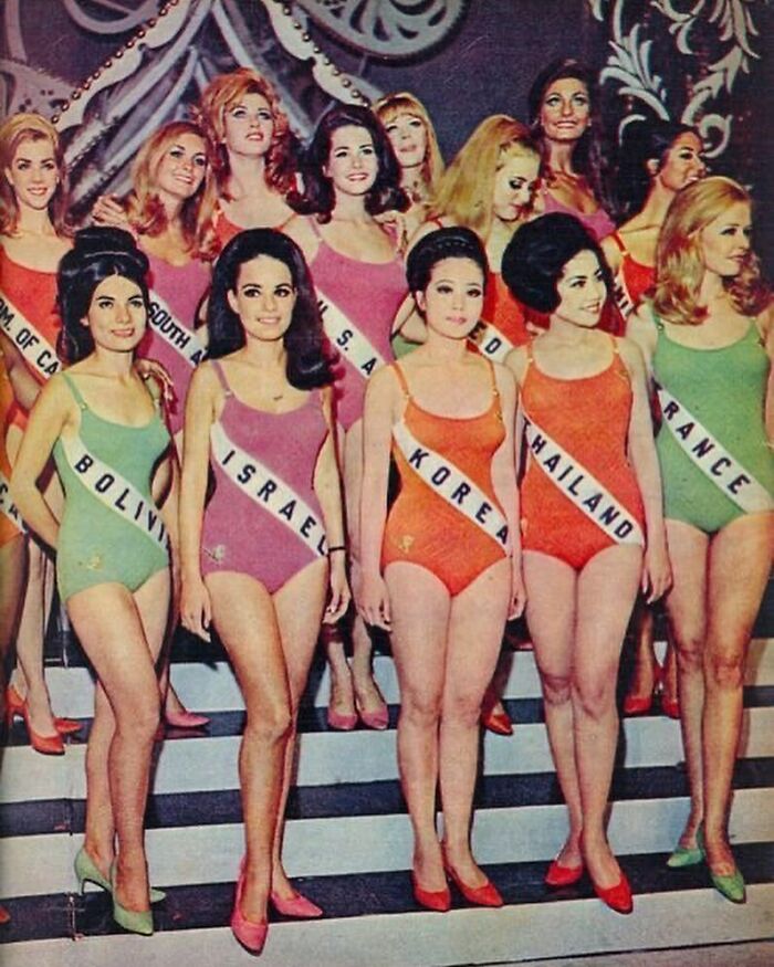 Contestants In The Miss Universe Pageant, 1968. Miss Brazil (Pictured On The Second Slide, Back Row, Far Left) Was The Winner