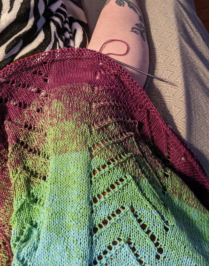 Hand Knit Skirt Will Be Coming Off The Needles Today