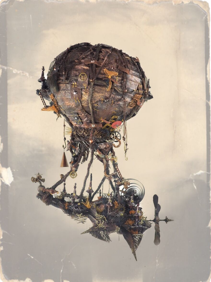 I Love Steampunk, It's A Very Creative Style. This Is A Dried Pumpkin (The Ship) Made With Old Clock Parts, Little Pieces Of Cloth And The Balloon Is A Lamp