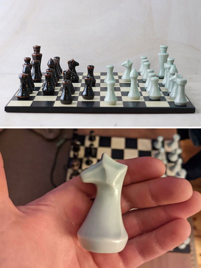 Recibí un juego de ajedrez único para mi cumpleaños. Diseñado y hecho por un amigo alfarero. Creo que son impresionantes