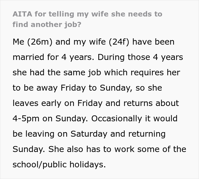Husband Is Annoyed With Wife Keeping Secrets About Her Job And Having Free Time, Tells Her To Find Another One Husband Is Annoyed With Wife Keeping Secrets About Her Job And Having Free Time, Tells Her To Find Another One
