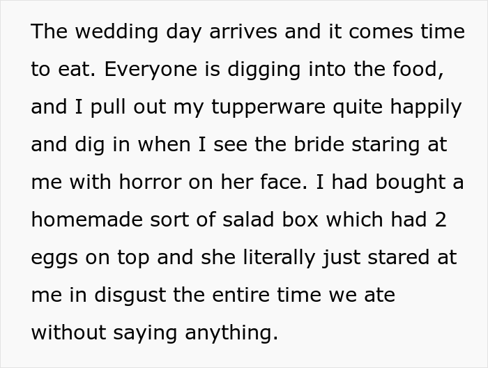 Woman Brings Her Own Food To A Vegan Wedding Because The Couple Didn't Want To Cater To Her Specific Diet, Drama Ensues Woman Brings Her Own Food To A Vegan Wedding Because The Couple Didn't Want To Cater To Her Specific Diet, Drama Ensues