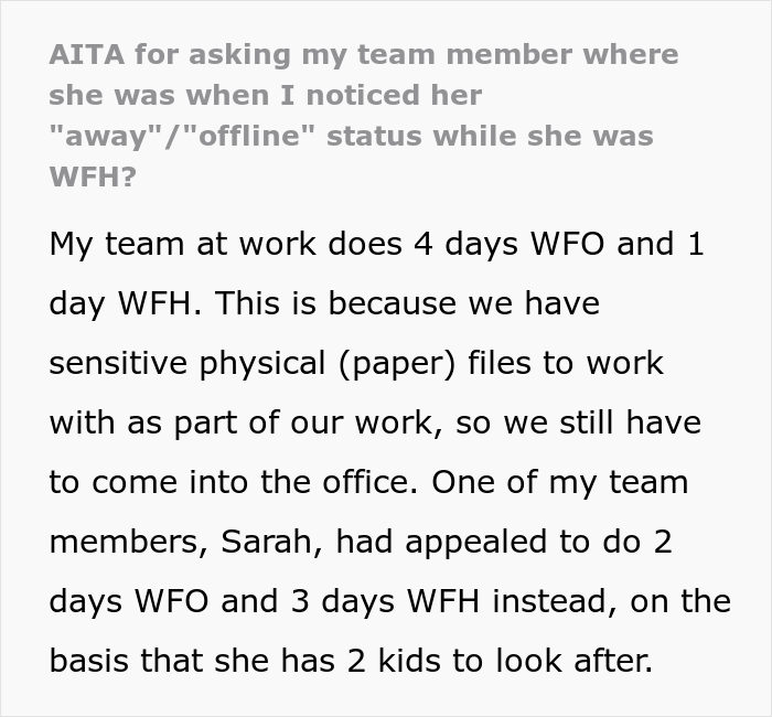 Boss Believes That Employee Is Not Doing Her Duties While Working From Home, Calls Her Out As She Can Be Offline For Up To An Hour Boss Believes That Employee Is Not Doing Her Duties While Working From Home, Calls Her Out As She Can Be Offline For Up To An Hour