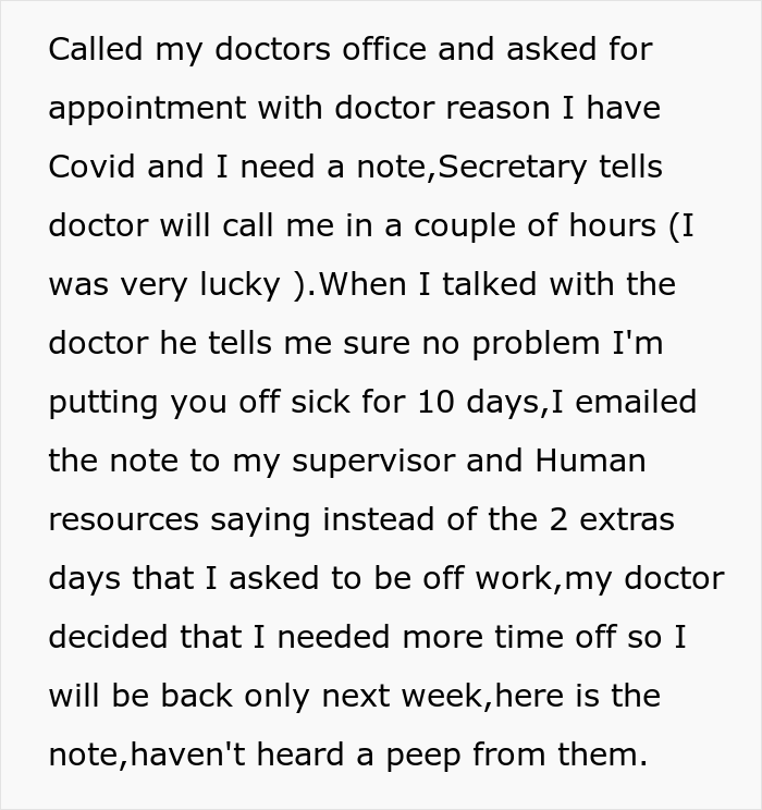 14 Employees Share Stories About Being Asked To Bring A Doctor’s Note Resulting In Way More Time Off Than They Asked For 14 Employees Share Stories About Being Asked To Bring A Doctor’s Note Resulting In Way More Time Off Than They Asked For