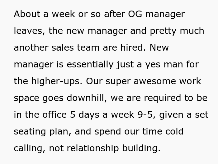 New Manager “Asks For The Resignation Of Anyone Who Doesn't Believe Her Way Will Work By 5 PM The Next Day”, Sales Rep Team Resigns On The Spot New Manager “Asks For The Resignation Of Anyone Who Doesn't Believe Her Way Will Work By 5 PM The Next Day”, Sales Rep Team Resigns On The Spot