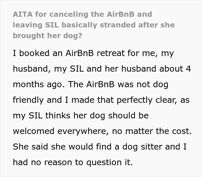 Woman Drops $4,000 For Pet-Free Family Vacation, SIL Tries To Sneak Her Dog Into Airbnb, Woman Cancels And Leaves SIL Stranded