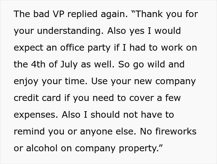 "You Guys Don’t Have Lives": Entitled VP Demands Employees Work On The 4th Of July, Regrets It When They Throw A $6,000 Office Party