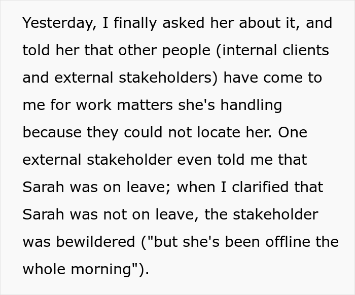 Boss Believes That Employee Is Not Doing Her Duties While Working From Home, Calls Her Out As She Can Be Offline For Up To An Hour Boss Believes That Employee Is Not Doing Her Duties While Working From Home, Calls Her Out As She Can Be Offline For Up To An Hour
