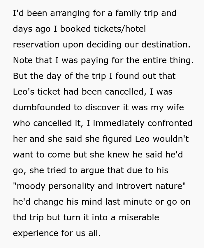 "Am I the jerk that canceled a family trip after finding out my wife canceled my son's ticket?"