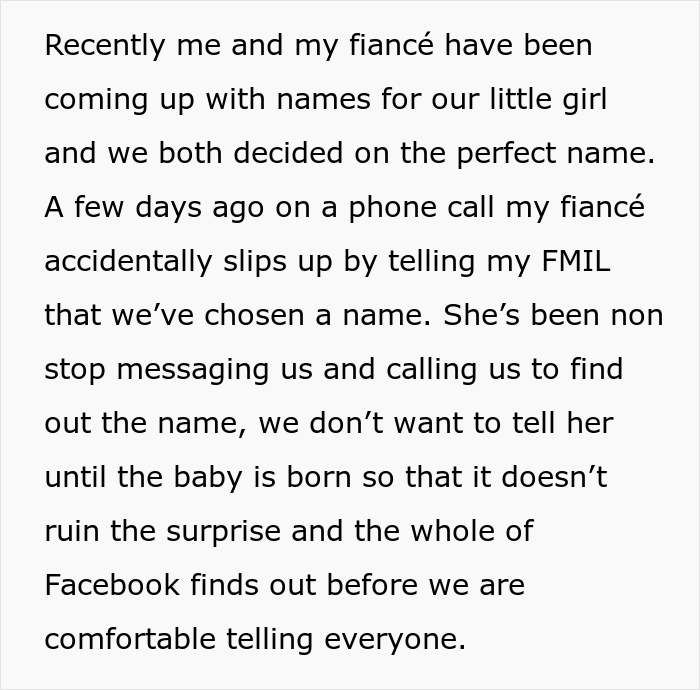 MIL demands to know her future granddaughter's name, the woman lies to her, almost certain she'll post it online, and it's not wrong.