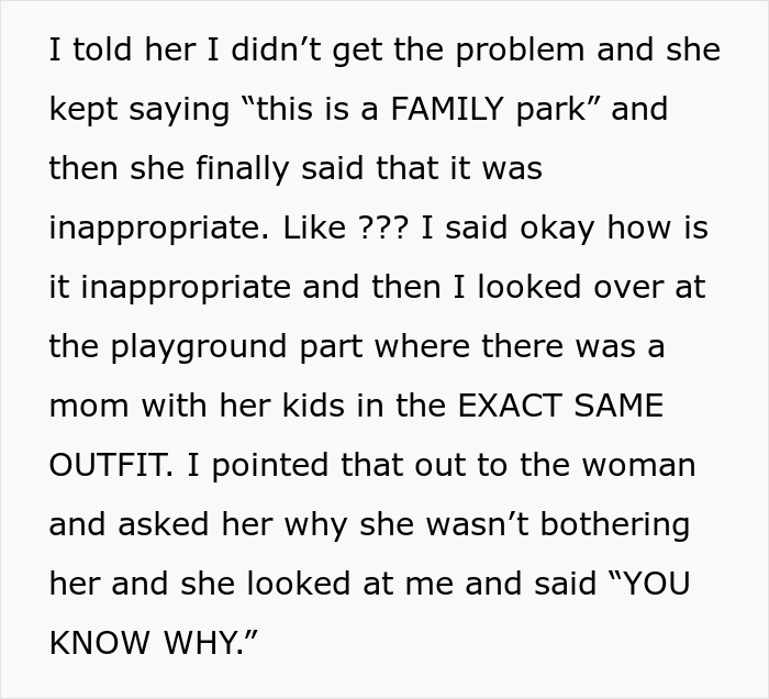 Mom Shames Plus-Size Woman For Wearing "Revealing" Clothes At The Park, She Wonders Whether She Was In The Wrong Here Mom Shames Plus-Size Woman For Wearing "Revealing" Clothes At The Park, She Wonders Whether She Was In The Wrong Here