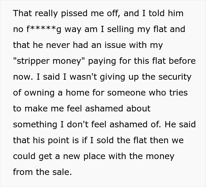 "He Didn't Want To Live In A Flat That Was Bought With ‘Stripper Money’": Woman Won't Sell Her Flat, Relationship Drama Ensues