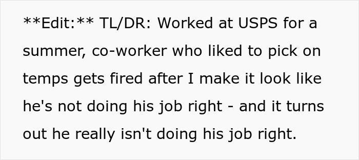 Incompetent Mailman Deliberately Leaves All The Heavy Stuff For A Temporary Worker Who Nails The Route And Gets Him Fired Incompetent Mailman Deliberately Leaves All The Heavy Stuff For A Temporary Worker Who Nails The Route And Gets Him Fired