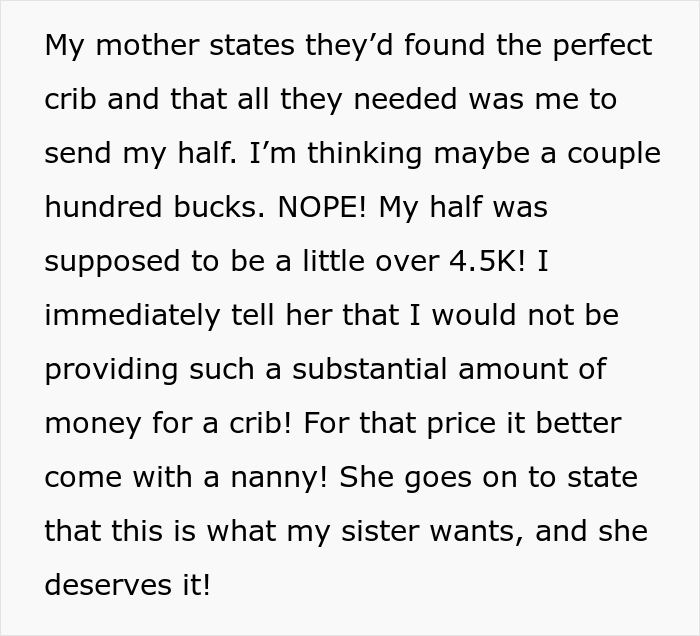 "She Calls Me Selfish": Spoiled Mother Wants An $8k Baby Crib, Her Sister Refuses, Starting A Family Drama