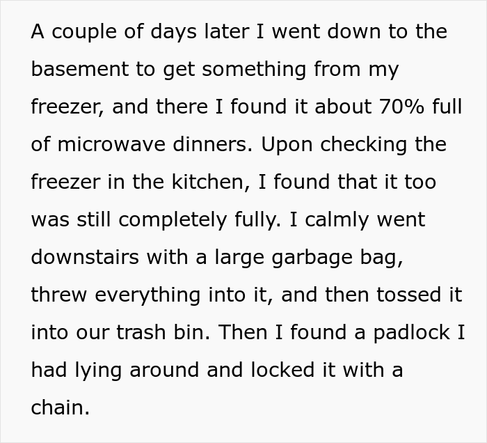 “AITA For Throwing Away The Food My Wife Put In My Freezer And Then Putting A Padlock On It?”