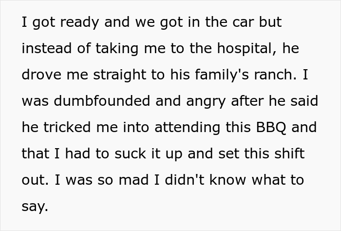 Wife Hijacks Husband’s Car To Leave A Family Party Because He Tricked Her Into Coming To The BBQ Even Though She Had A Shift At Work