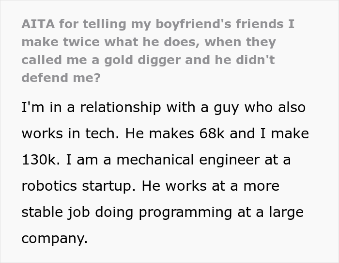 Woman Puts Boyfriend’s Mates In Their Place By Revealing She Makes Twice His Salary After They Called Her A Gold Digger Woman Puts Boyfriend’s Mates In Their Place By Revealing She Makes Twice His Salary After They Called Her A Gold Digger