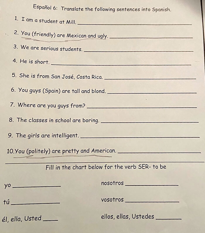 A Spanish Teacher Created A Little Controversy With The Following Homework Assignment