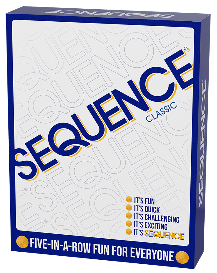 Sequence board game box with classic design, a fun and challenging board game for kids to stay entertained.