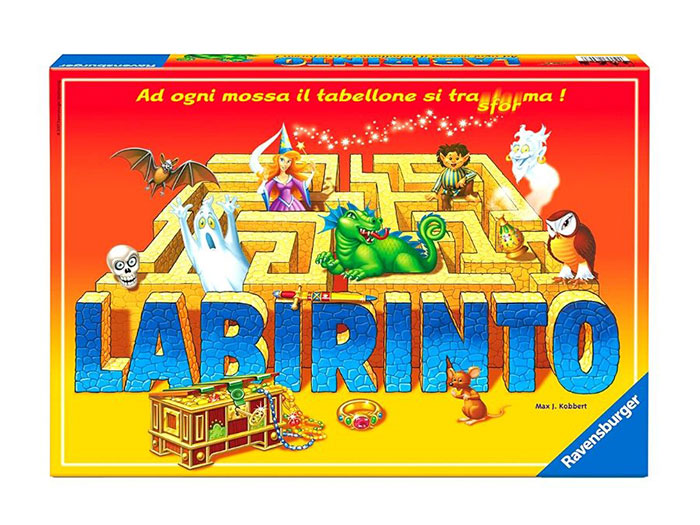 Colorful board game box Labirinto with maze, dragon, wizard, owl, and treasure, popular fun board games for kids.