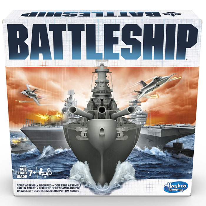 Battleship board game box featuring a battleship and jets, a popular fun board game for kids to stay entertained.