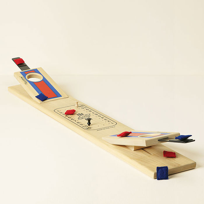 Wooden tabletop board game with colorful bean bags, a fun board game for kids to keep entertained for hours.