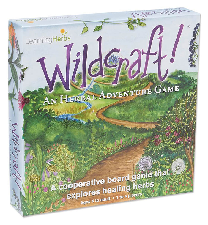 Wildcraft herbal adventure cooperative board game for kids exploring healing herbs with nature-themed illustrations.