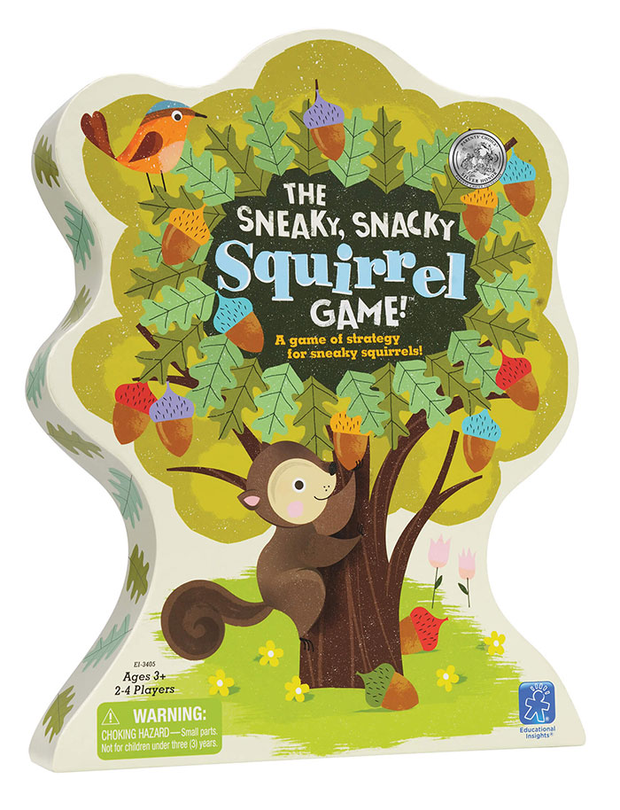 Colorful board game packaging showing a squirrel climbing a tree, perfect for fun board games for kids entertainment.