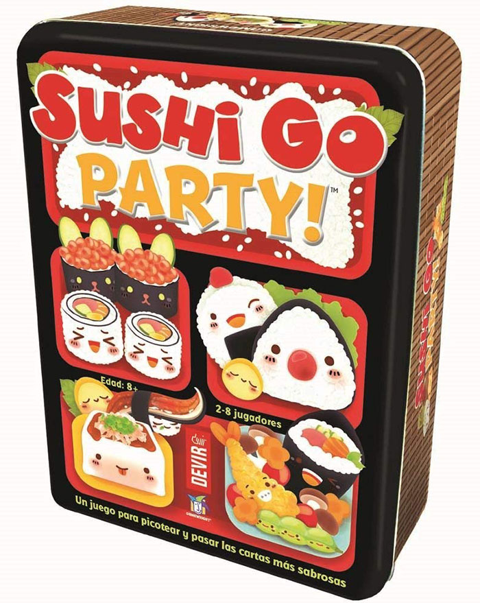 Sushi Go Party! board game box with colorful sushi-themed cards, a fun board game for kids entertainment