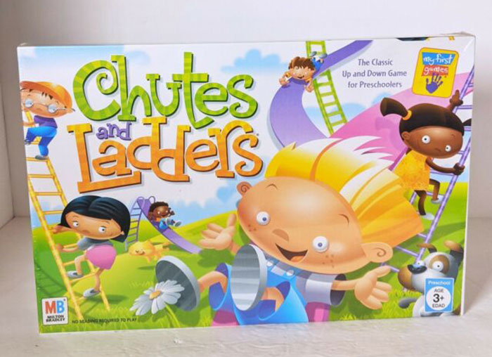 Chutes and Ladders board game box with colorful characters, a classic fun board game for kids entertainment.